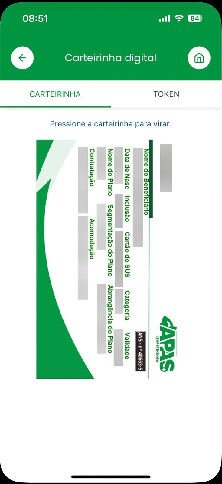 Carteirinha digital no app APAS